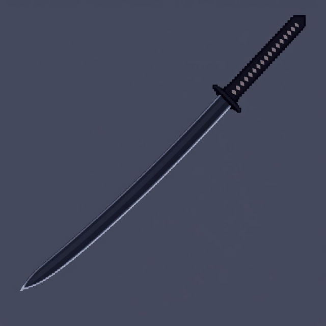 A finely crafted 16x16 pixel art depiction of a Japanese black katana