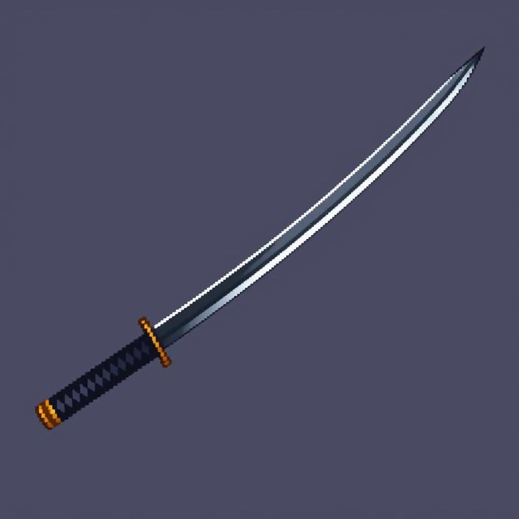 A finely crafted 16x16 pixel art depiction of a Japanese black katana