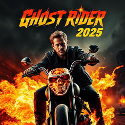 An electrifying teaser poster for 'Ghost Rider (2025)', featuring Ryan Gosling as the iconic anti-hero