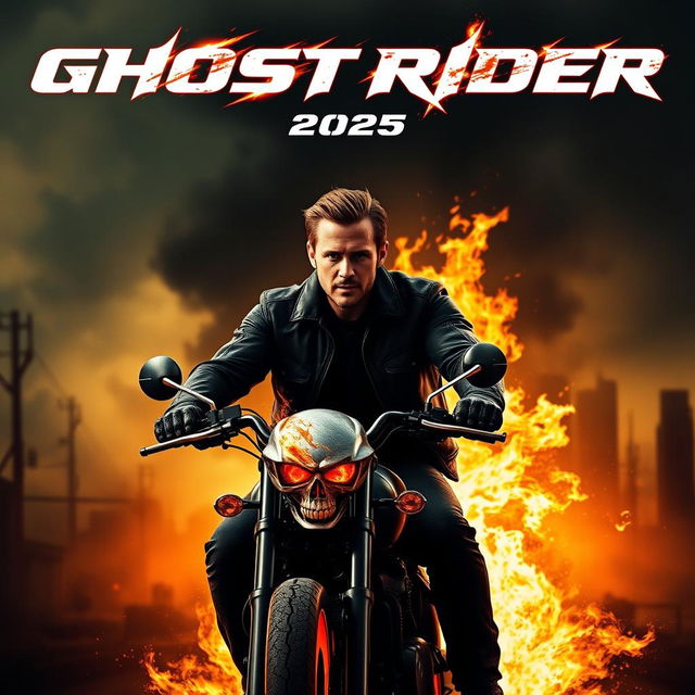 An electrifying teaser poster for 'Ghost Rider (2025)', featuring Ryan Gosling as the iconic anti-hero