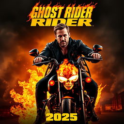An electrifying teaser poster for 'Ghost Rider (2025)', featuring Ryan Gosling as the iconic anti-hero