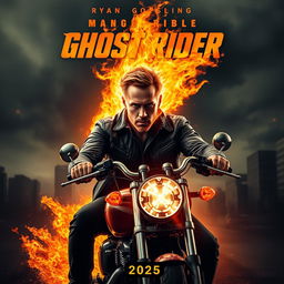 An electrifying teaser poster for 'Ghost Rider (2025)', featuring Ryan Gosling as the iconic anti-hero