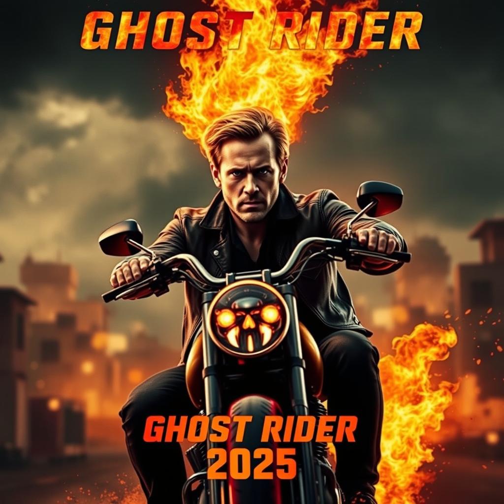 An electrifying teaser poster for 'Ghost Rider (2025)', featuring Ryan Gosling as the iconic anti-hero