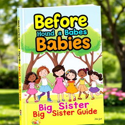 A vibrant and engaging book cover design for a guide titled 'Before Husband and Babies: Big Sister Guide'