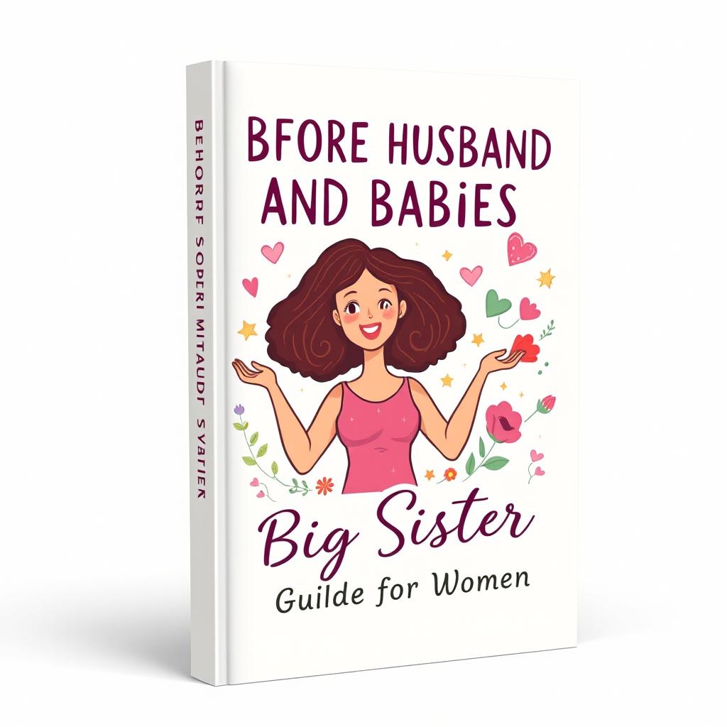 A visually appealing book cover design for a guide titled 'Before Husband and Babies: Big Sister Guide for Women'