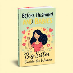 A visually appealing book cover design for a guide titled 'Before Husband and Babies: Big Sister Guide for Women'