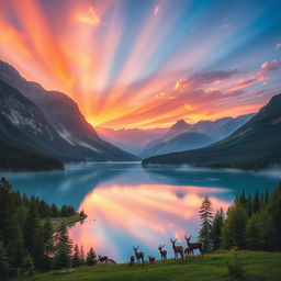A majestic scene depicting glory in nature, featuring a breathtaking sunset over a mountain range