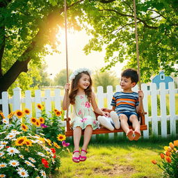 The sun gently shines in a clear sky with lush trees providing shade