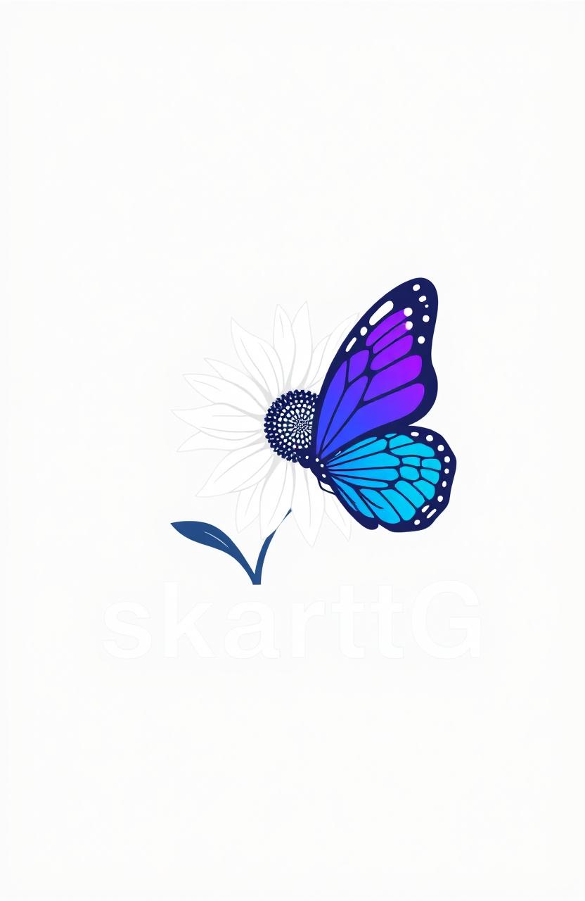 A sleek and modern logo featuring a white sunflower (girazol) combined with a blue and purple butterfly