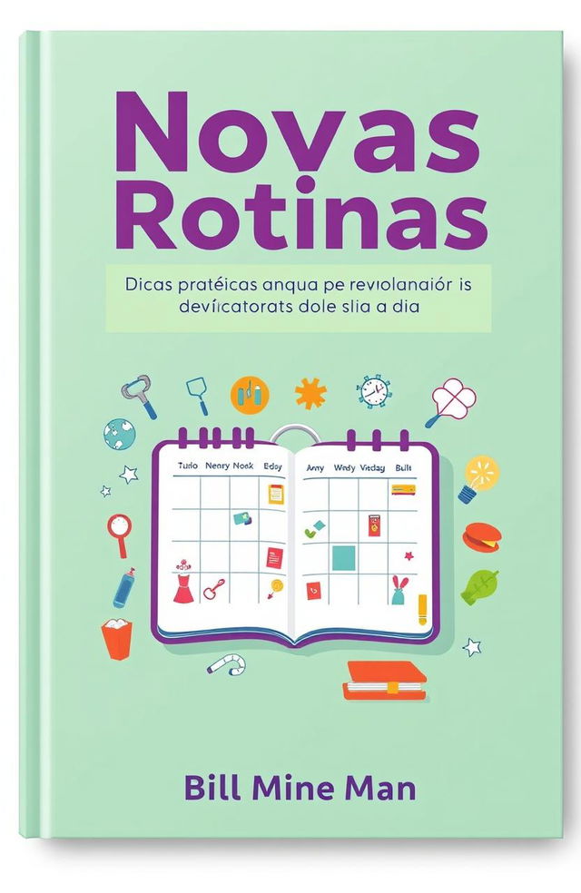 A visually engaging book cover design titled 'Novas Rotinas' featuring the subtitle 'Dicas Práticas para Revolucionar o Seu Dia a Dia'