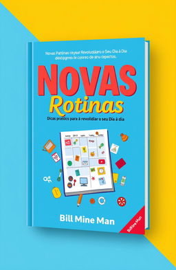 A visually engaging book cover design titled 'Novas Rotinas' featuring the subtitle 'Dicas Práticas para Revolucionar o Seu Dia a Dia'