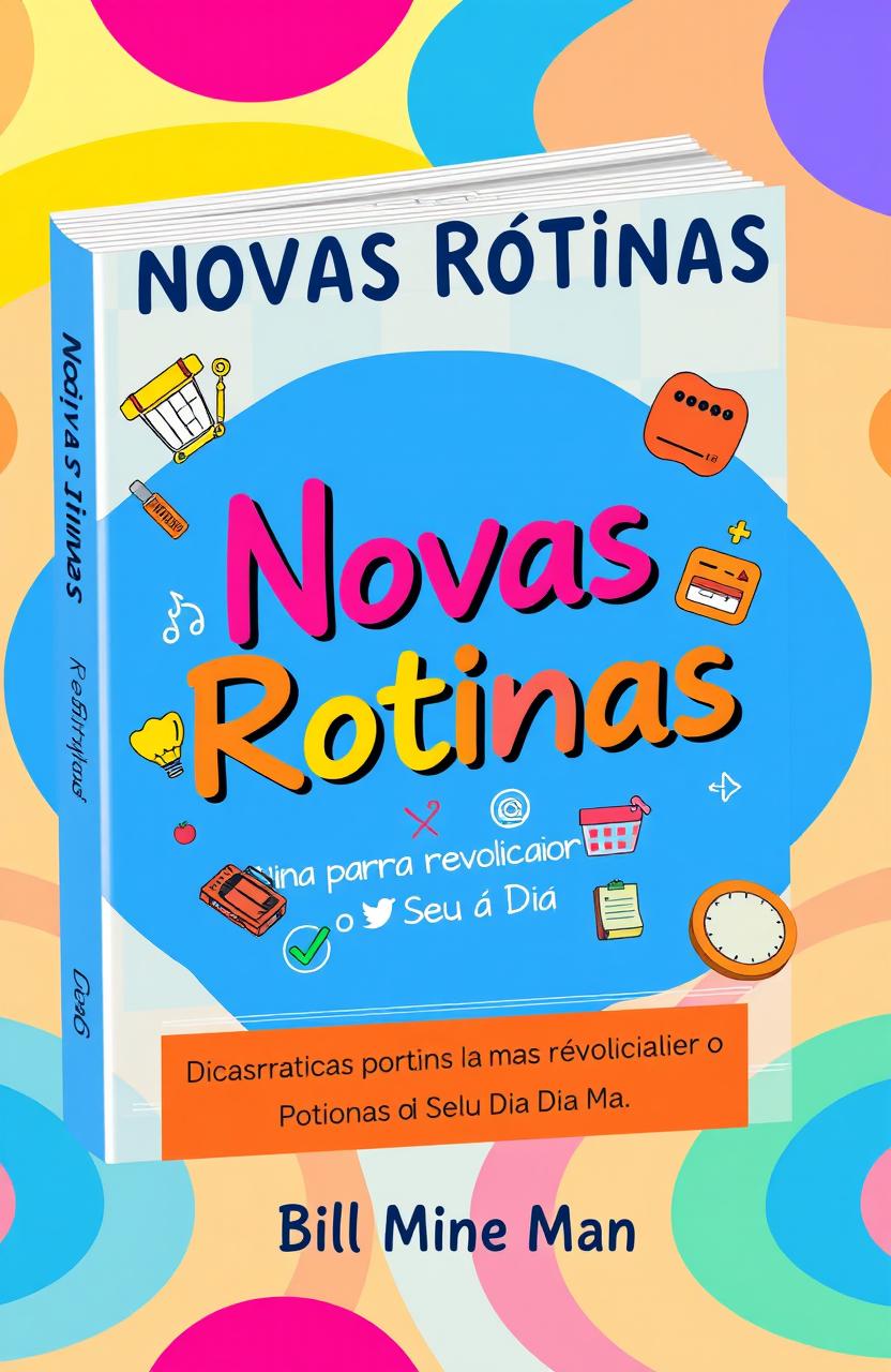 A visually engaging book cover design titled 'Novas Rotinas' featuring the subtitle 'Dicas Práticas para Revolucionar o Seu Dia a Dia'