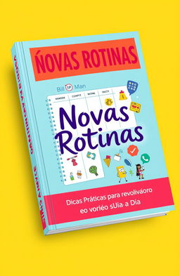 A visually engaging book cover design titled 'Novas Rotinas' featuring the subtitle 'Dicas Práticas para Revolucionar o Seu Dia a Dia'