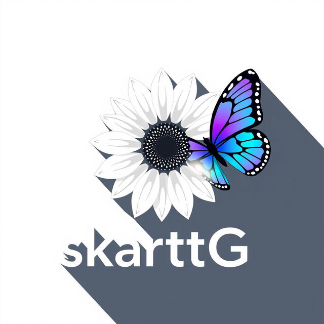 A sleek and modern logo featuring a white sunflower (girazol) paired with a blue and purple butterfly