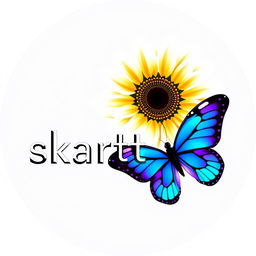 A modern logo featuring a white sunflower (girazol) alongside a blue and purple butterfly