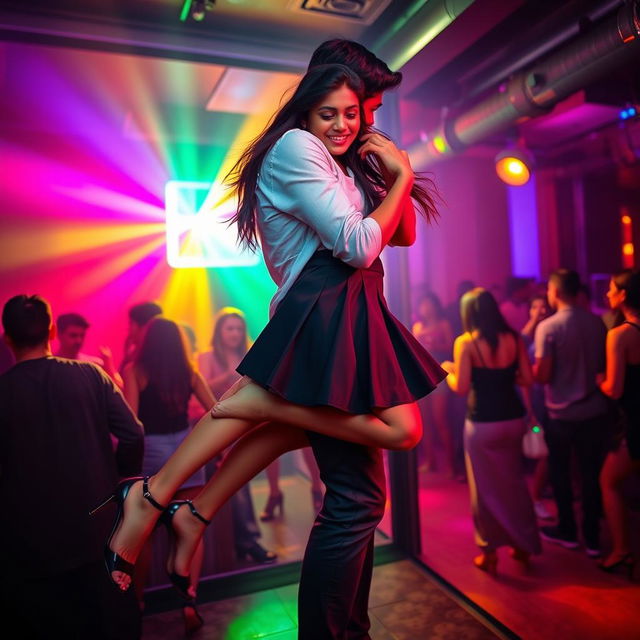 A dynamic and intimate scene set in a vibrant nightclub