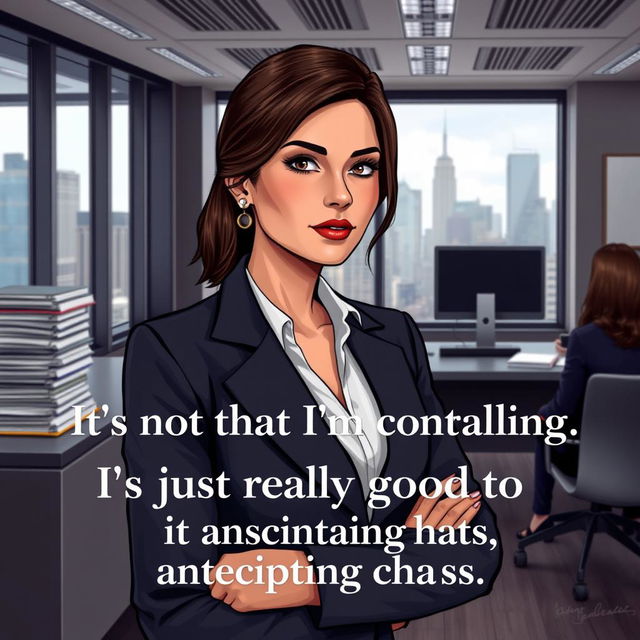 A hyper-realistic illustration of a confident Executive Assistant in a modern office environment