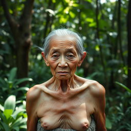 An elderly Thai woman, 90 years old, with a deeply wrinkled face and prominent age lines