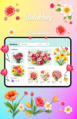 A vibrant and engaging illustration of an online flower shopping platform named 'Bulakbuy'