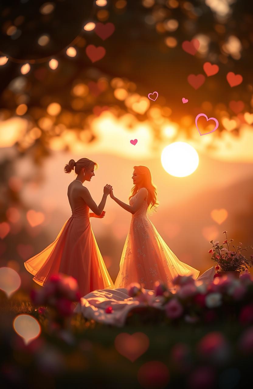 A vibrant and romantic atmosphere depicting the essence of love, with a soft bokeh background filled with warm pastel colors