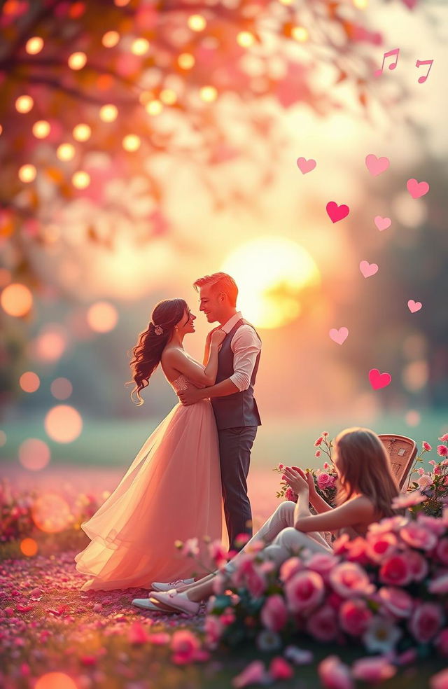 A vibrant and romantic atmosphere depicting the essence of love, with a soft bokeh background filled with warm pastel colors