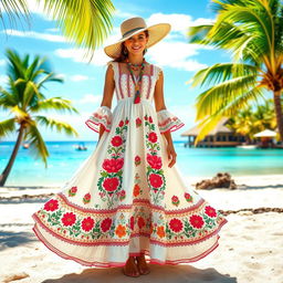 A beautiful dress inspired by the cultural elements of the Dominican Republic, featuring vibrant colors and traditional patterns