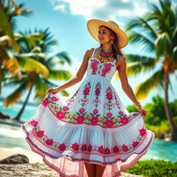 A beautiful dress inspired by the cultural elements of the Dominican Republic, featuring vibrant colors and traditional patterns