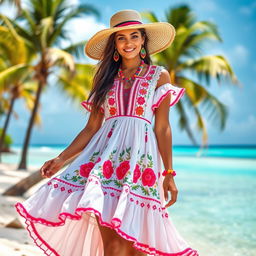 A beautiful dress inspired by the cultural elements of the Dominican Republic, featuring vibrant colors and traditional patterns