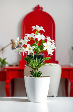 A front cover design for a book featuring a beautiful white flower pot placed on a pristine white table