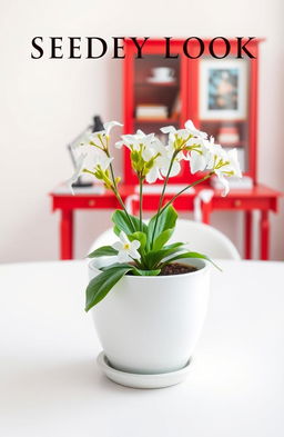 A front cover design for a book featuring a beautiful white flower pot placed on a pristine white table