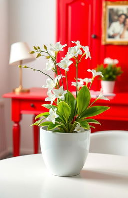 A front cover design for a book featuring a beautiful white flower pot placed on a pristine white table