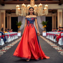 An elegant dress inspired by the cultural elements of the Dominican Republic, perfect for an international graduation ceremony