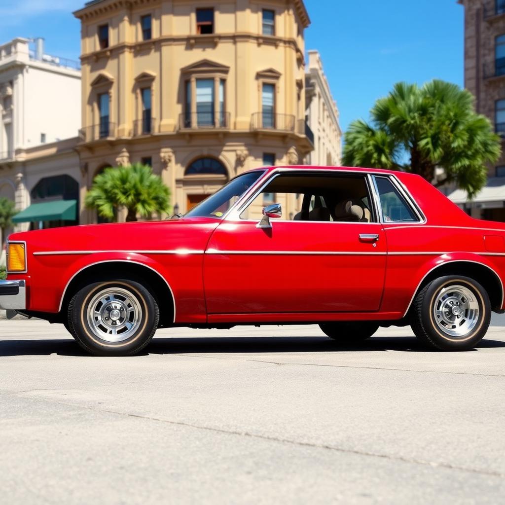 A striking 1980 Chevrolet Opala, featuring its iconic design with a sleek red exterior and distinctive chrome accents