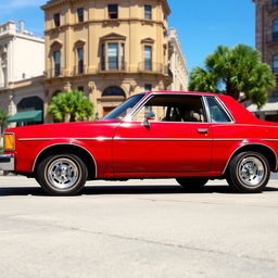 A striking 1980 Chevrolet Opala, featuring its iconic design with a sleek red exterior and distinctive chrome accents