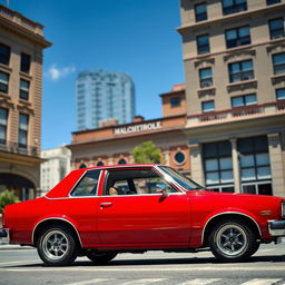 A striking 1980 Chevrolet Opala, featuring its iconic design with a sleek red exterior and distinctive chrome accents