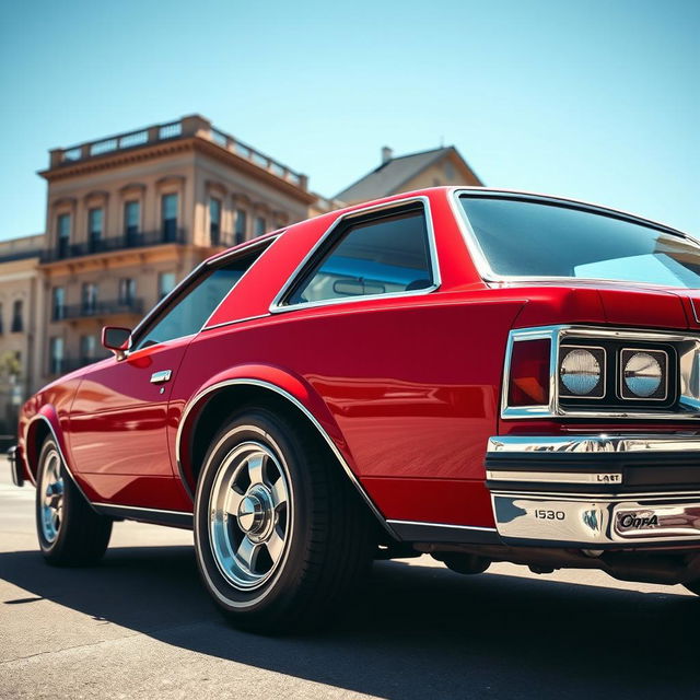 A striking 1980 Chevrolet Opala, featuring its iconic design with a sleek red exterior and distinctive chrome accents