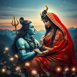 A breathtaking artistic representation of Shiva and Sati in a divine setting