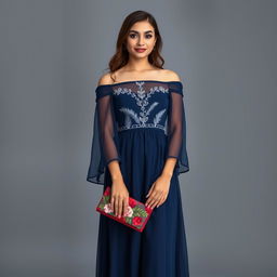 An elegant graduation dress that beautifully combines modern sophistication with subtle influences from the Dominican Republic