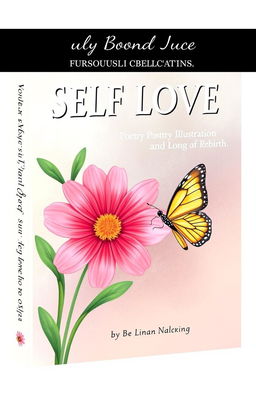 A beautifully illustrated book cover for a poetry collection about self-love, featuring a vibrant flower and a delicate butterfly symbolizing rebirth
