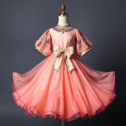 A stunning dress that combines knee length and voluminous short sleeves, creating a perfect blend of elegance and drama
