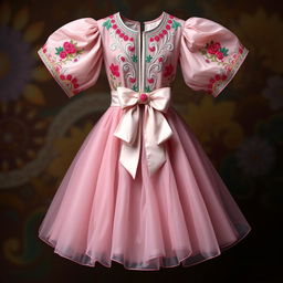 A stunning dress that combines knee length and voluminous short sleeves, creating a perfect blend of elegance and drama