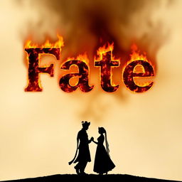 A striking silhouette illustration of the word 'Fate', designed to resemble text engulfed in flames
