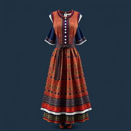 A traditional Dominican dress reimagined with modern touches, showcasing a blend of heritage and contemporary style