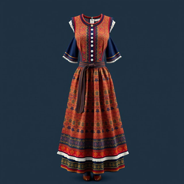 A traditional Dominican dress reimagined with modern touches, showcasing a blend of heritage and contemporary style