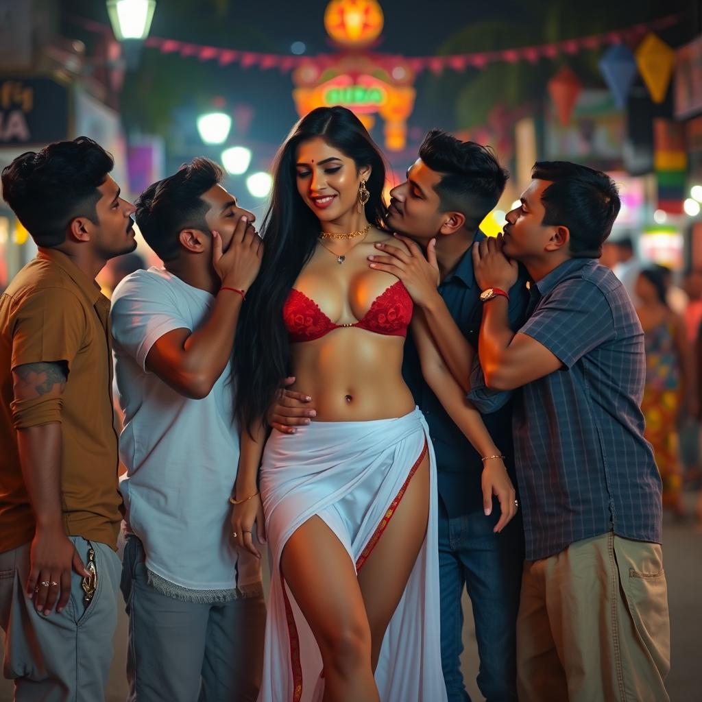 A sensual scene depicting an Indian woman resembling a cute character in a Goa street at night