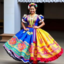 A folkloric costume from the Dominican Republic, rich in vibrant colors and cultural symbolism