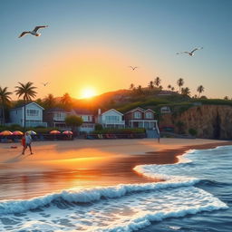 A scenic view of South Point, an imaginary coastal town characterized by its beautiful beaches and stunning cliffs
