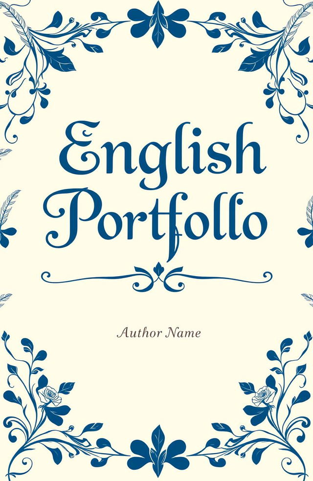 A beautifully designed cover page for an English portfolio, featuring a subtle yet elegant background pattern of classic literary symbols such as quills, books, and scrolls