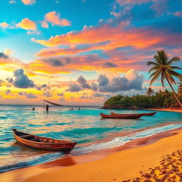 A picturesque Dominican landscape featuring a beautiful beach at sunset