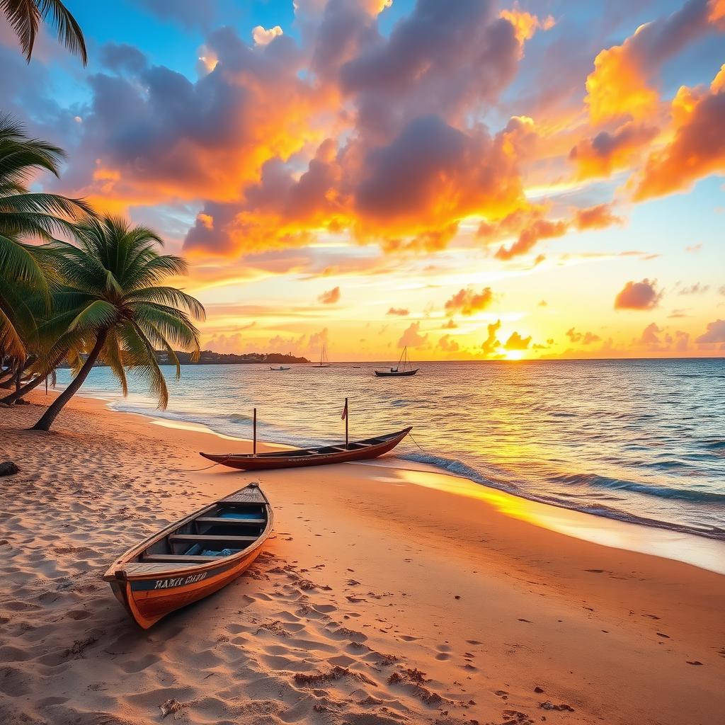 A picturesque Dominican landscape featuring a beautiful beach at sunset